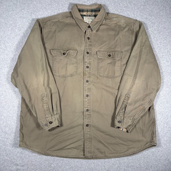 L.L. Bean Other - L.L.Bean Hurricane Shirt Button-Up Shirt Mens 2XL Beige Flannel Lined Distressed
